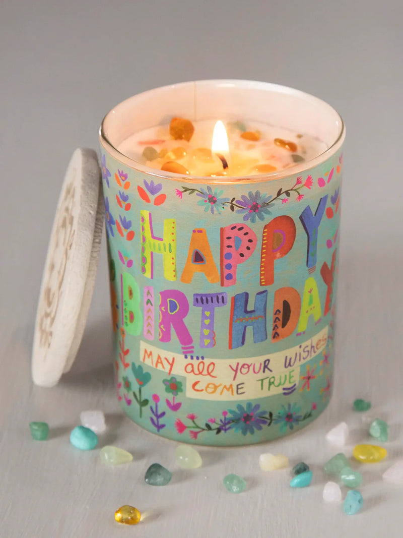"Happy Birthday" Candle With Gemstones