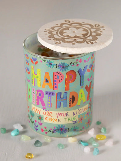 "Happy Birthday" Candle With Gemstones