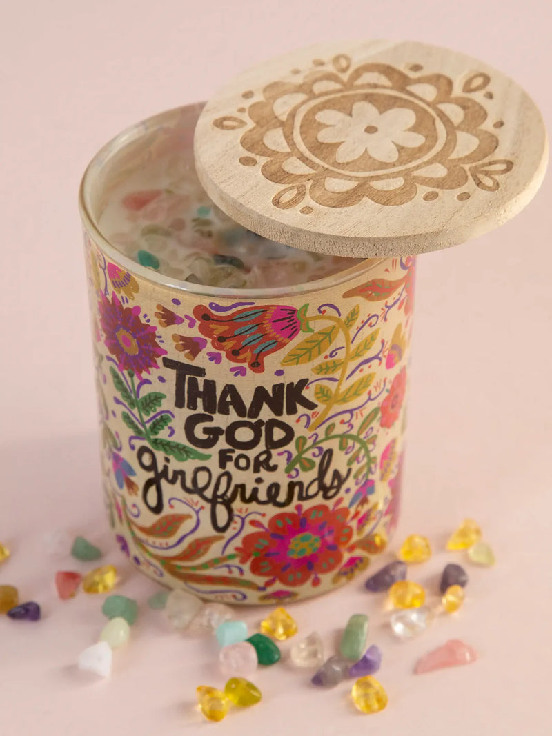 "Thank God for Girlfriends" Candle With Gemstones