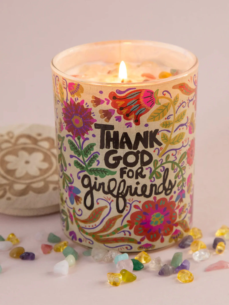 "Thank God for Girlfriends" Candle With Gemstones