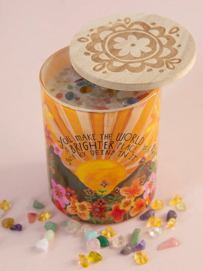 "You Make The World a Brighter Place" Candle With Gemstones
