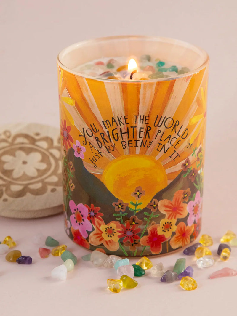 "You Make The World a Brighter Place" Candle With Gemstones