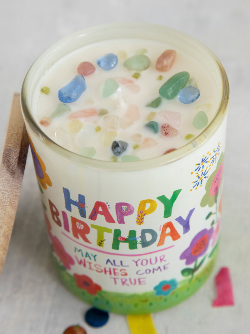 "Happy Birthday" Candle With Gemstones