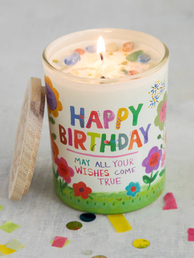 "Happy Birthday" Candle With Gemstones