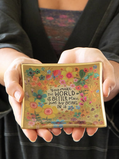 "You Make The World Better" Glass Trinket Tray- Olive