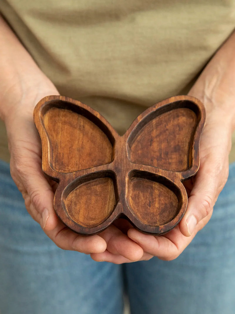 Carved Wood Butterfly Trinket Tray