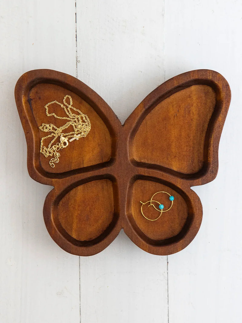 Carved Wood Butterfly Trinket Tray