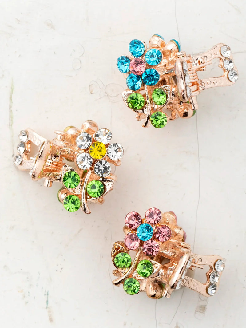 Rhinestone Blossom Claw Clips, Set of 3 - Multicolored