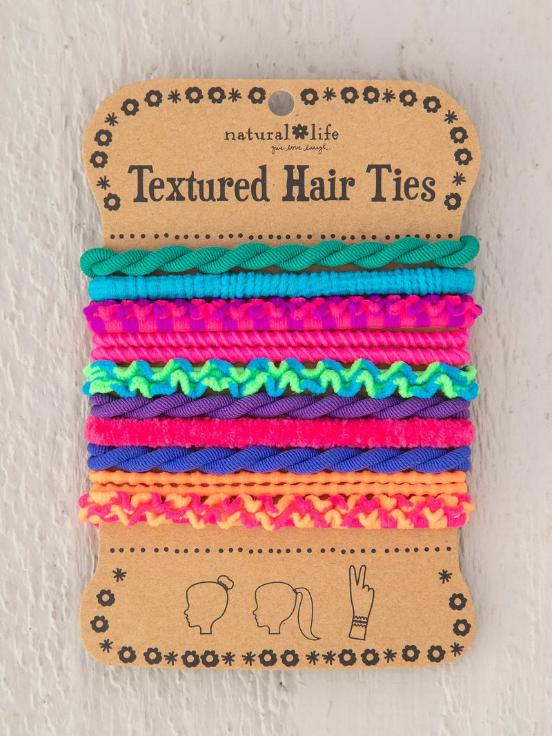 Textured Hair Ties, Set of 10 - Rainbow