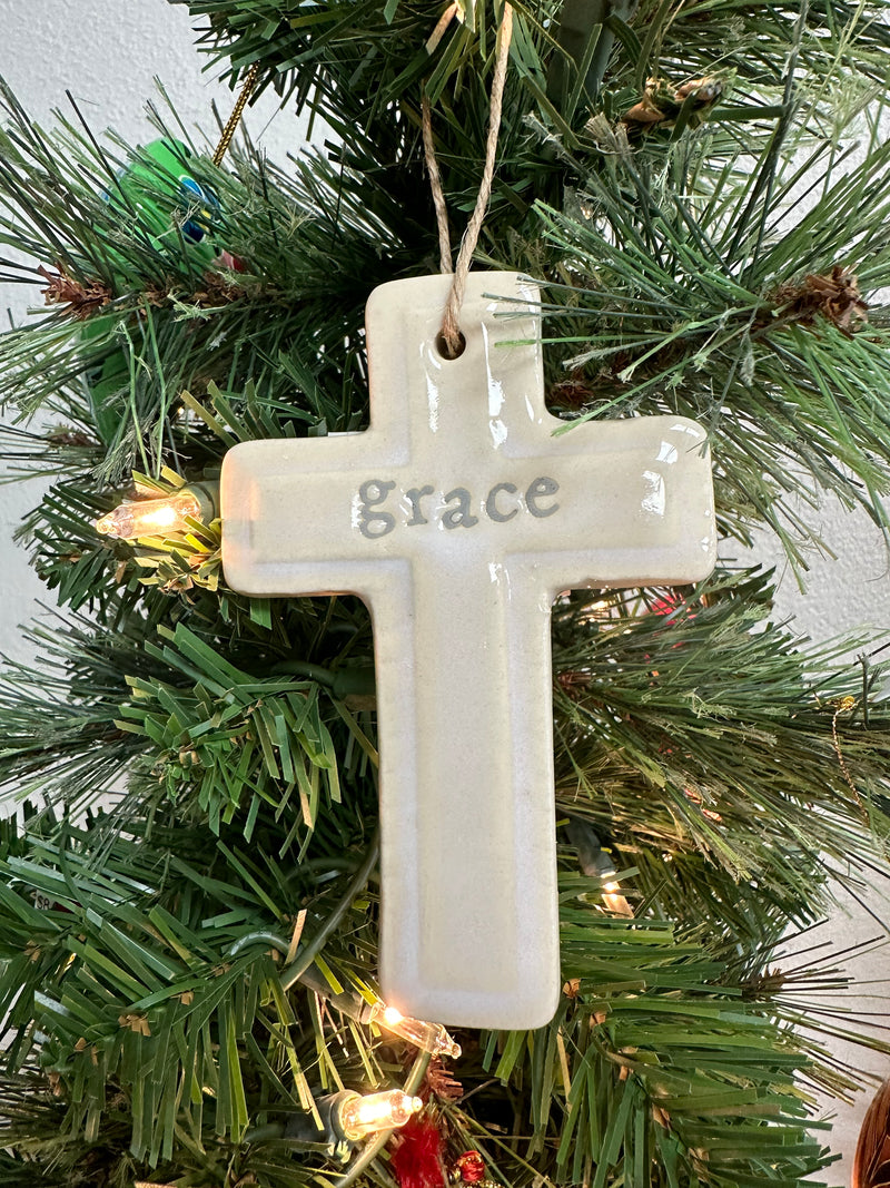 "Grace" Ceramic Cross Ornament