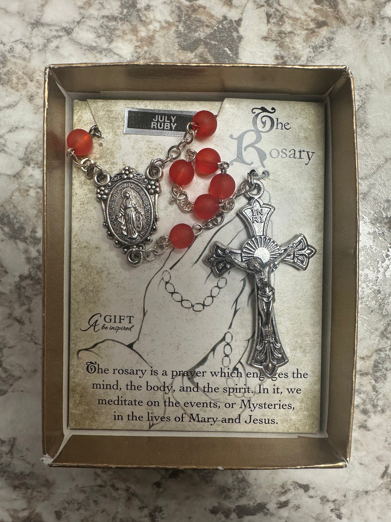 Ruby Colored Beaded Rosary