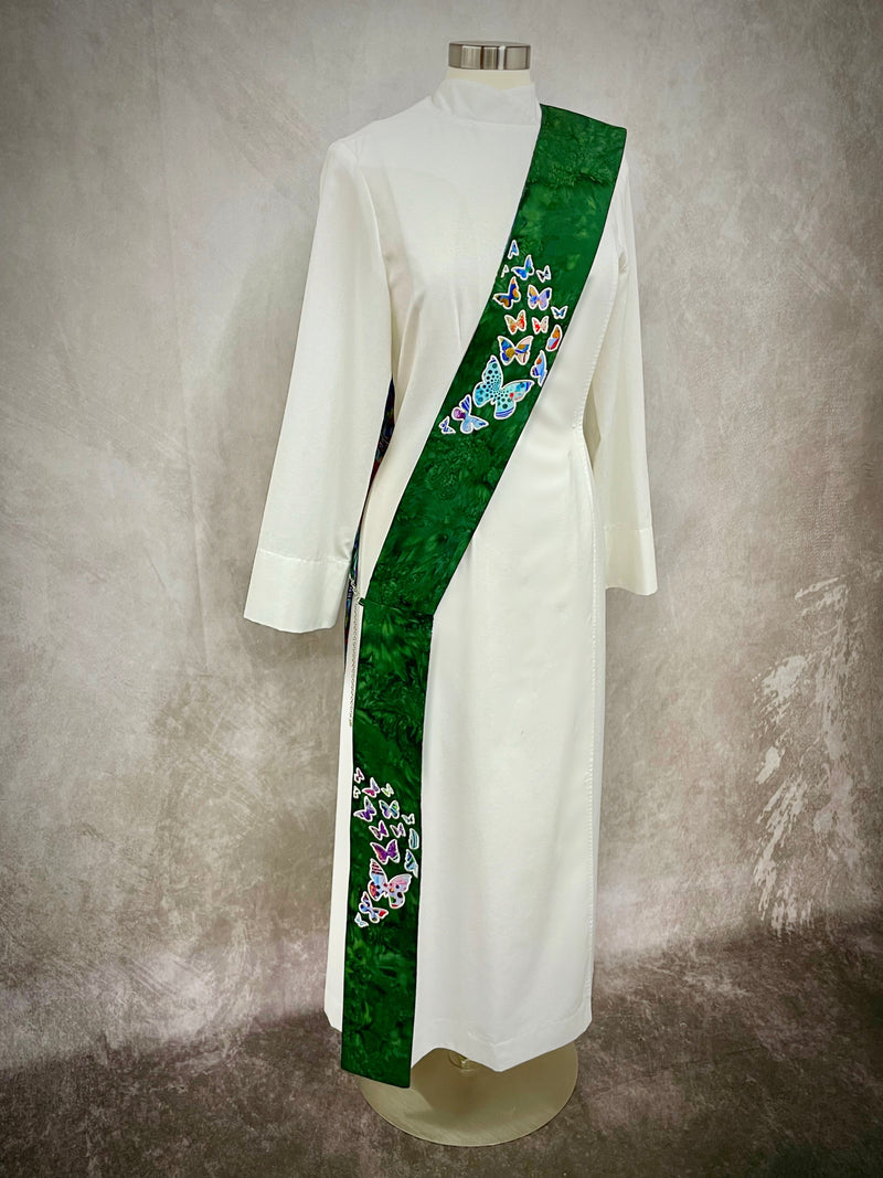 Ready to Ship! Size: Sash 28" - Tail 28" "Resurrection!" Dark Green Deacon Stole