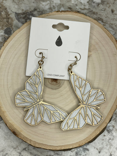 Butterfly Overlay Earrings - White