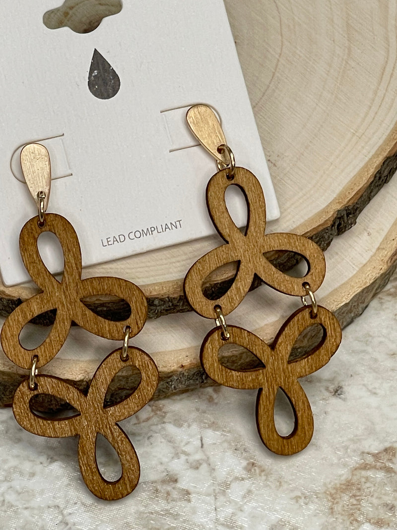 Linked Wooden Earrings - Natural