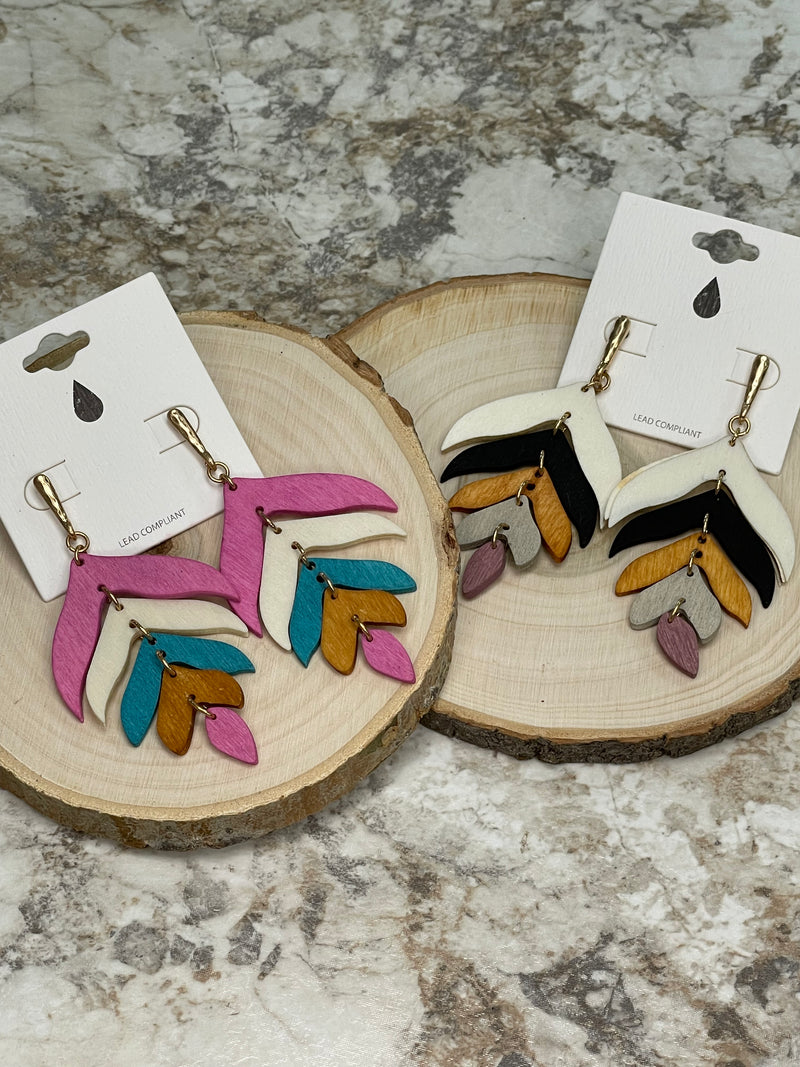 Teared Wooden Earrings - Turquoise/Pink