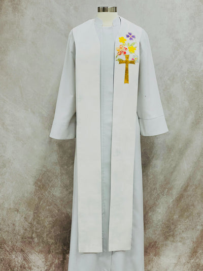 "Flowering Hope" Pastor Stole - Abridged Design - White