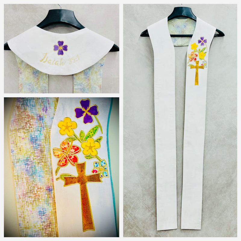 "Flowering Hope" Pastor Stole - Abridged Design - White
