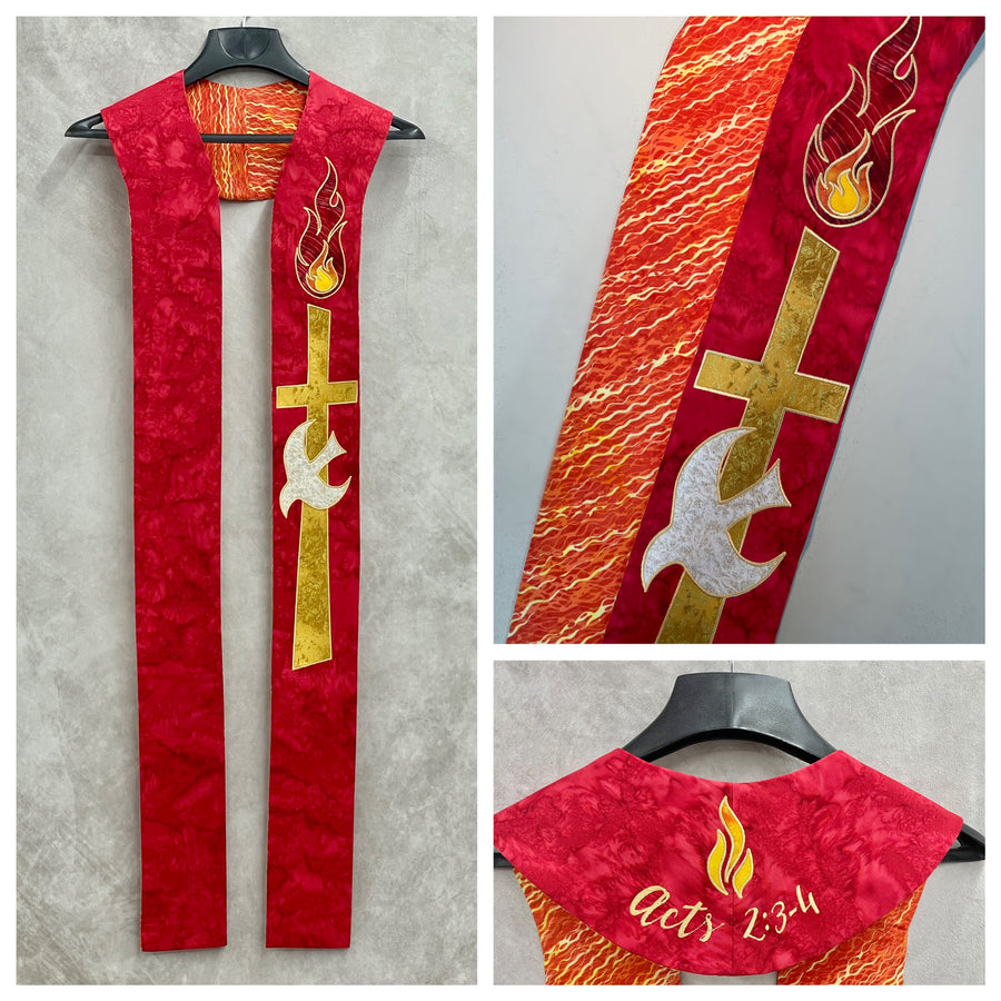 Red Star Clergy Stole, Red Stole, top Pentecost Stole, priest stole, Pastoral Stole, Ordination Stole, Red Pastors Stole, R007