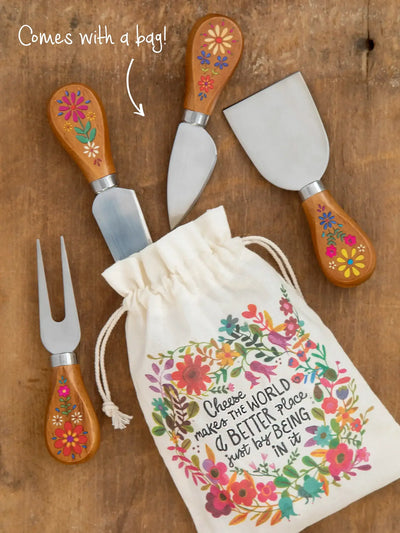 Folk Floral Cheese Knives, Set of 4