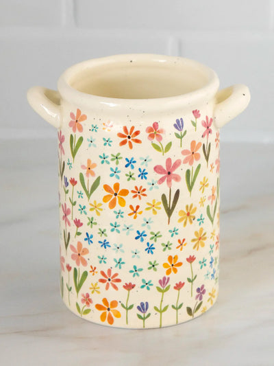 Ditsy Cream Rainbow Floral Utensil Crock