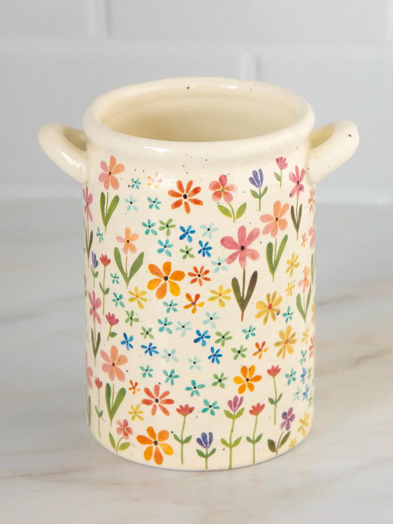 Ditsy Cream Rainbow Floral Utensil Crock