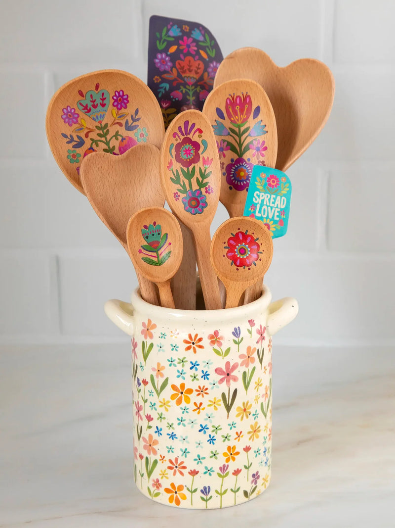 Ditsy Cream Rainbow Floral Utensil Crock