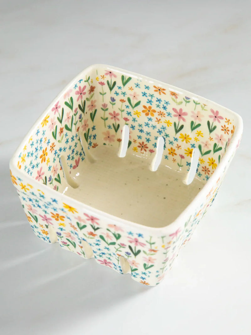 Ceramic Berry Colander - Ditsy Cream Rainbow