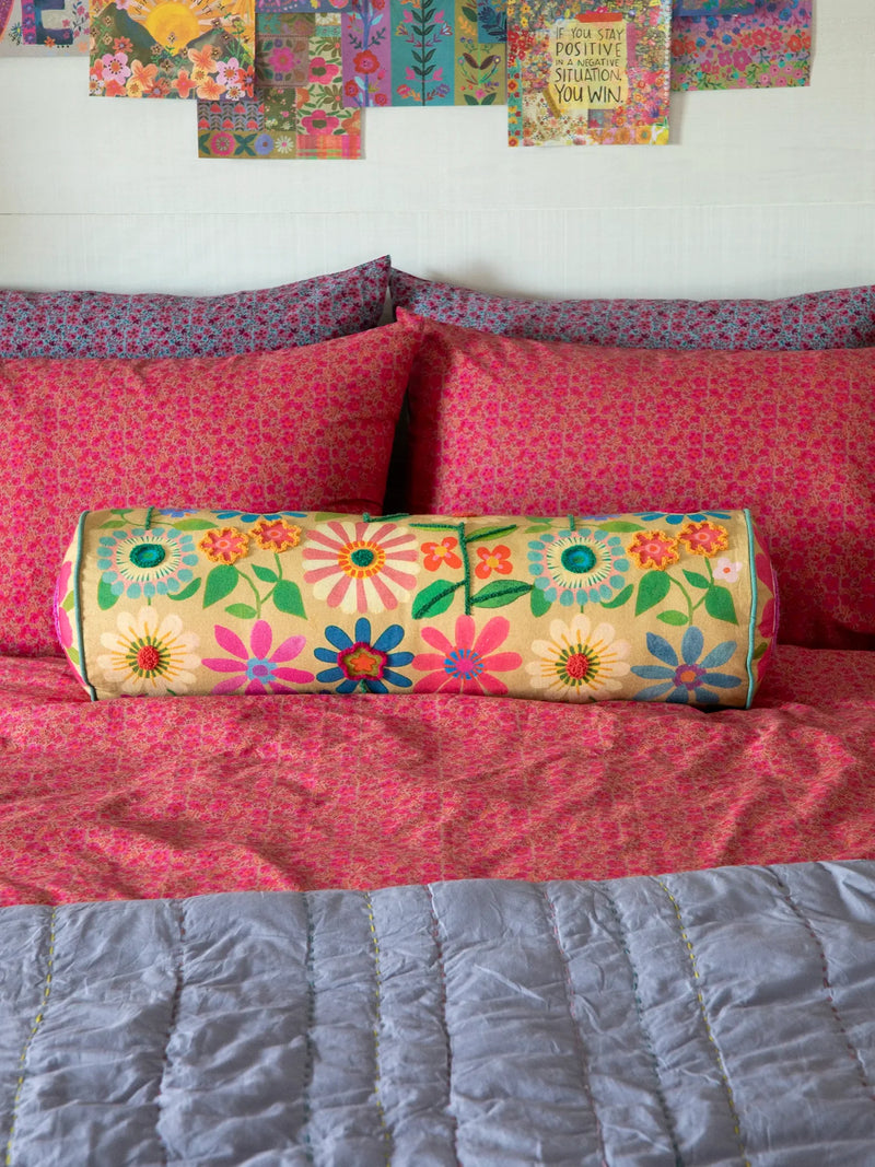 Floral Tufted Bolster Pillow