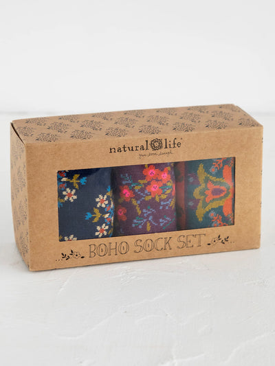 Boxed Boho Sock, Set of 3 - Plum Floral