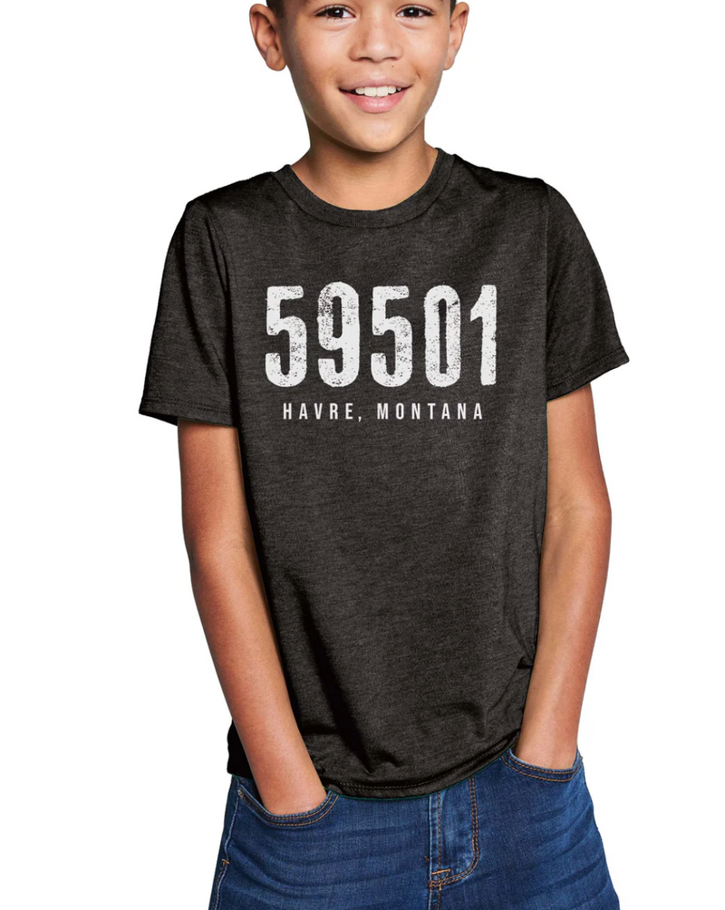 "59501 Havre, Montana" Youth T-shirt -  Black Frost