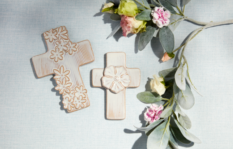 Stoneware Flower Cross (2 Sizes)