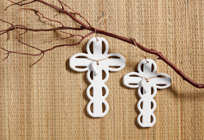 Scalloped Ceramic Cross with Heart