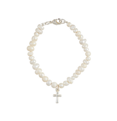 Baby Pearl & Silver Cross Bracelet