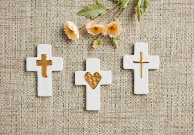 White Ceramic Cross with Gold - 3 Styles