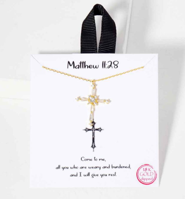 "Matthew 11:28" Cross Necklace