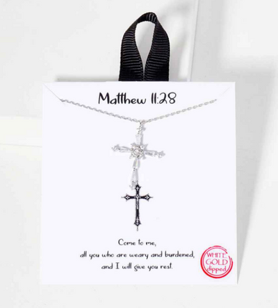 "Matthew 11:28" Cross Necklace