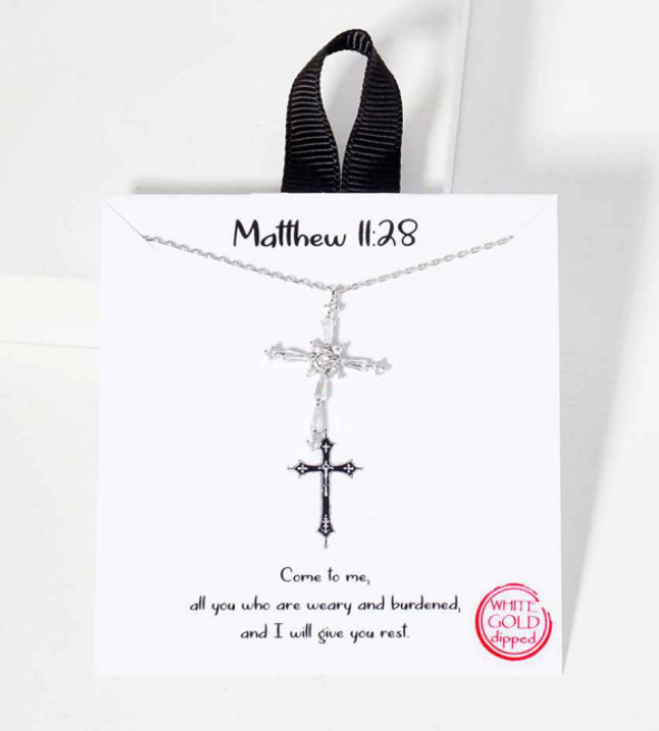 "Matthew 11:28" Cross Necklace