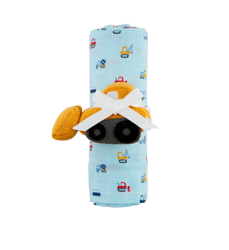 Construction Swaddle & Rattle Set