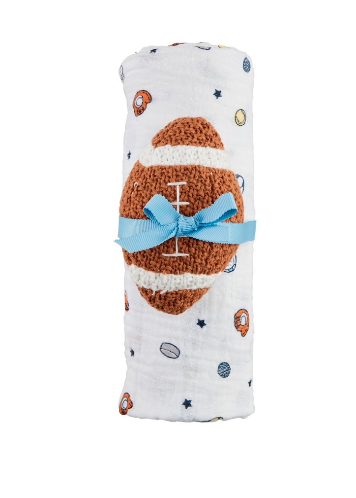 Sports Swaddle & Football Rattle Set