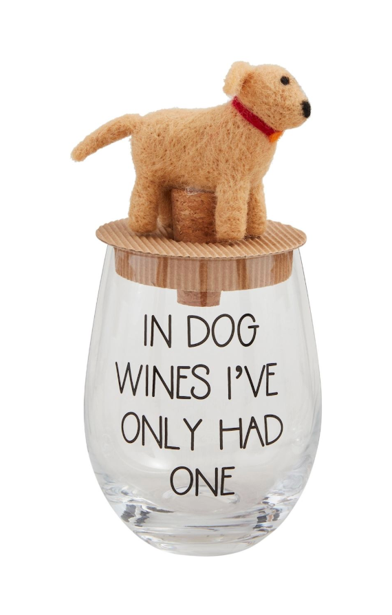 Dog Wine Glass and Wine Stopper Set