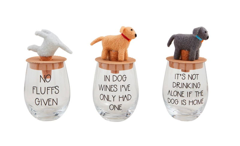 Dog Wine Glass and Wine Stopper Set