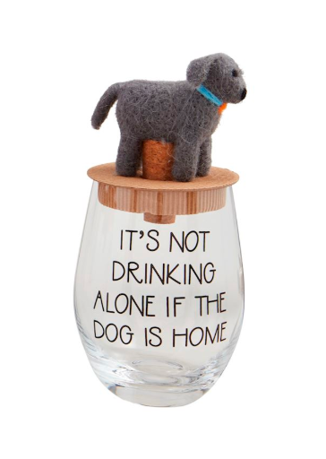 Dog Wine Glass and Wine Stopper Set