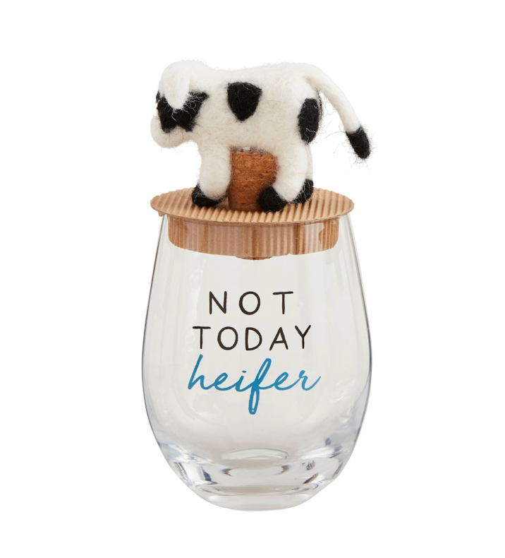 Farm Animal Wine Glass and Wine Stopper Set