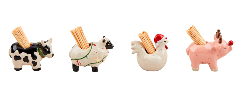 Christmas Farm Animal Toothpick Caddy Set