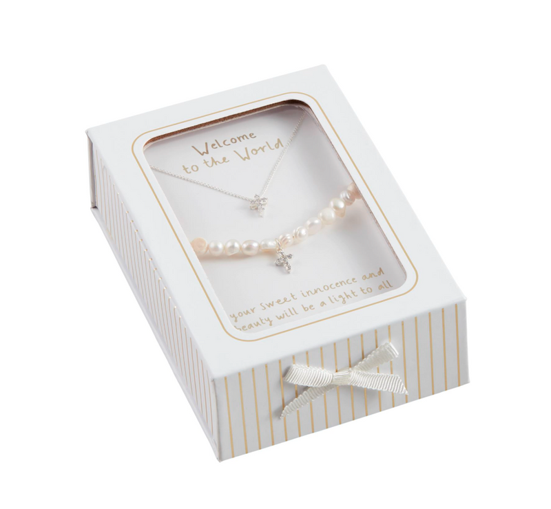 "Welcome To The World" Cross Necklace & Bracelet Set