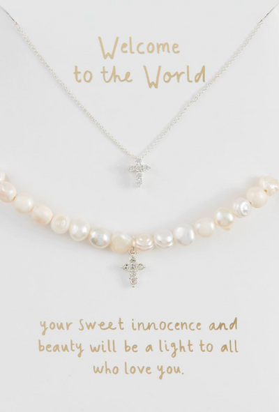 "Welcome To The World" Cross Necklace & Bracelet Set