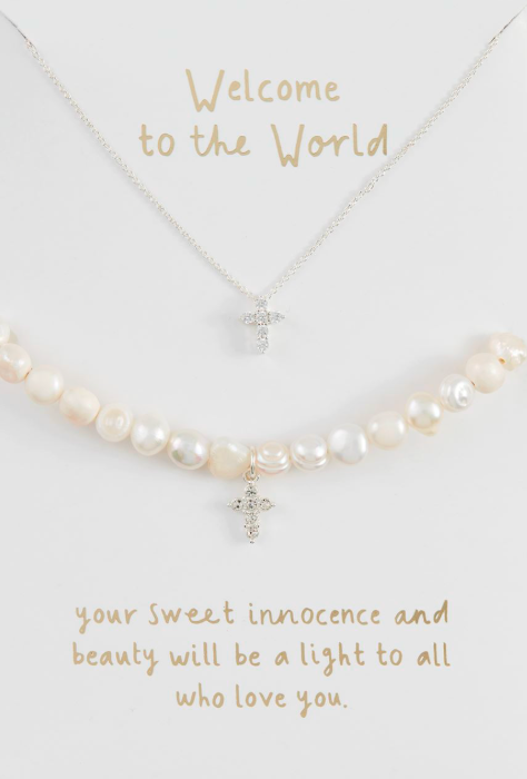 "Welcome To The World" Cross Necklace & Bracelet Set