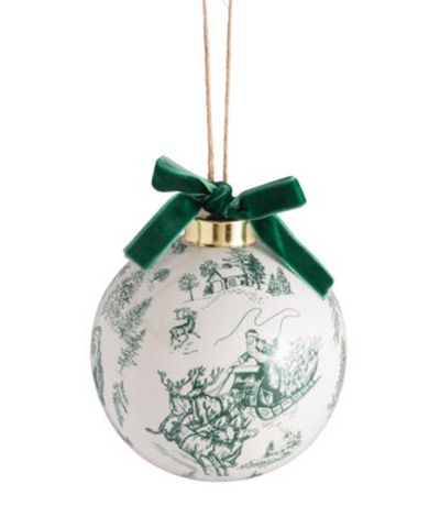 Green Toile Pattern Ball Ornament