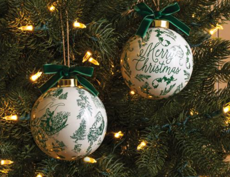Green Toile Pattern Ball Ornament