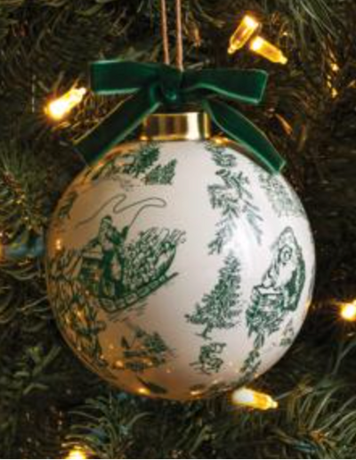 Green Toile Pattern Ball Ornament